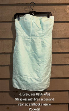 J.Crew strapless mint dress with pockets, Size 8